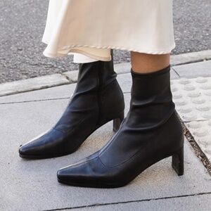 Mimid Black Stretch Leather Heeled Boots - Bared Footwear